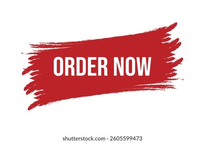Brush style order now red banner design isolated on white background.