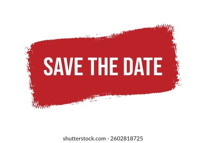 Brush style save the date red banner design isolated on white background.
