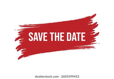 Brush style save the date red banner design isolated on white background.