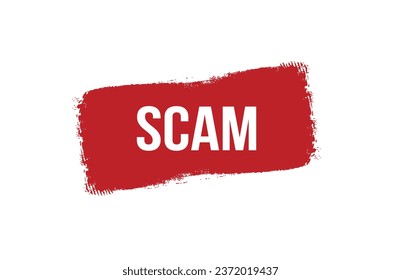 Brush style Scam red banner design on white background.