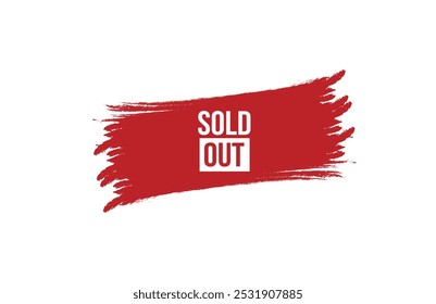 Brush style sold out red banner design isolated on white background.