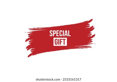 Diseño especial del Anuncio rojo del regalo del estilo del cepillo aislado en el fondo blanco.