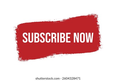 Brush style Subscribe now red banner design isolated on white background.