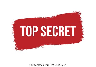 Brush style top secret red banner design isolated on white background.