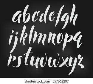 Brush style vector alphabet calligraphy low case letters cursive font. Calligraphy alphabet. Cute calligraphy letters. For expressive brush retro style lettering design. Isolated letter elements