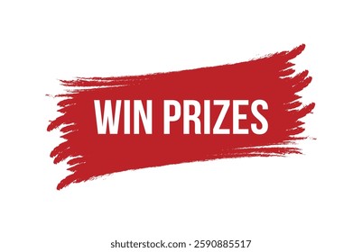 Brush style win prizes red banner design isolated on white background.
