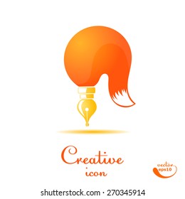 Brush and stylized fox tail isolated on white background. 