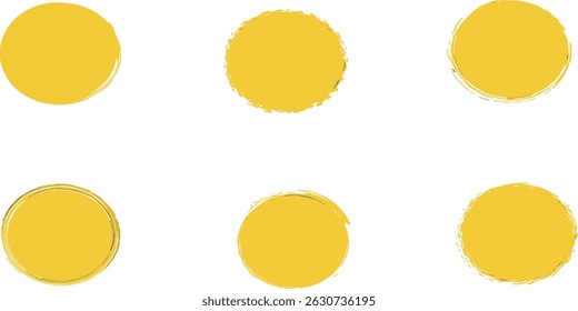Brush sun stamps. Abstract yellow suns set. Vector watercolor brushstrokes.