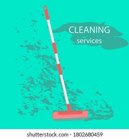 Brush sweeping trash - abstract background - vector. Cleaning service.