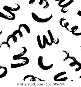 Brush swirled lines vector seamless pattern. Repeating abstract background with chaotic random waves and curls. Freehand brush strokes. Scribbles and smears on fabric, wrapping paper, wallpaper design