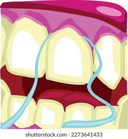 cepillar dientes con hilo dental. 