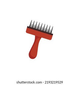 Brush with teeth of different lengths for combing dogs and cats flat style, vector illustration isolated on white background. Pet care, grooming tool for professional and home using
