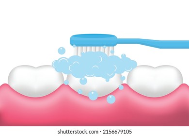 brush teeth in mouth with toothbrush and toothpaste , Oral Health Awareness vector illustration .