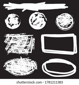 Brush texture drawn with paint. White ink shapes on a black background. Shapes drawn by a brush.