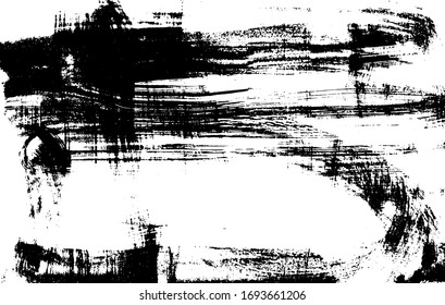 Pincel textura en papel cepillado. Ilustración vectorial. Tinta urbana texturada con guiño y arañazos. Superponer, multiplicar filtro retro. Huella vintage abstracta de color negro sobre fondo blanco