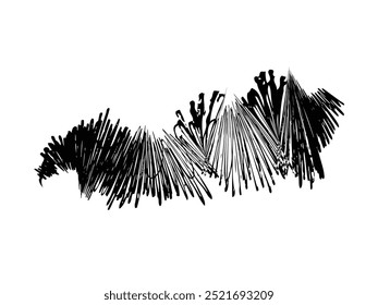 Textura del pincel, salpicaduras de pintura, tinta negra, material de trazo de pincel de patrón de onda y pincel grunge. trazo de pincel aislado sobre un fondo blanco.