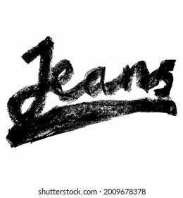 brush texture for print, jeans word, illustration symbol.