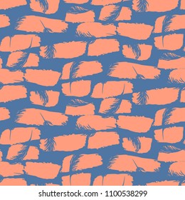 Brush texture seamless blue and coral pattern. Abstract grunge ink red brick strokes pattern background for textile and wallpaper print.