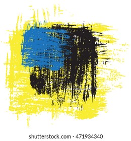 Brush Texture. Yellow, Black and Blue Ink Grunge background Hand drawn. Vector Illustration