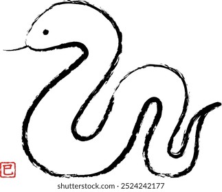 Brush textured snake line drawing for New Year's card
(japanease charactor “mi” is zodiac snake)