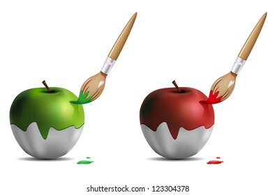 Brush that coats the apple - two colors. Vector file.