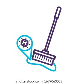 brush tool clean with covid particle line style vector illustration design