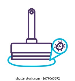 brush tool clean with covid particle line style vector illustration design