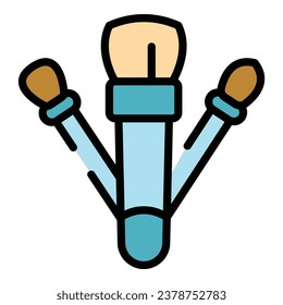 Brush tool icon outline vector. Cosmetic makeup. Eyeshadow blush color flat