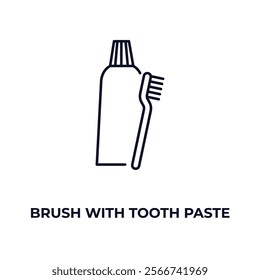 brush with tooth paste outline icon. Linear vector from medical concept. Thin line brush with tooth paste icon isolated on white background