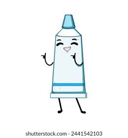 dibujo animado del carácter de la pasta de dientes del cepillo. niño lindo, niño feliz, signo del carácter de la pasta de dientes del cepillo de la pasta de dientes. ilustración vectorial de símbolo aislado