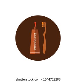 Brush and Toothpaste Icon. Button style vector EPS.