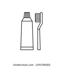 brush and toothpaste icon in line style icon, isolated on white background