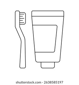 brush and toothpaste icon in line style icon, isolated on white background