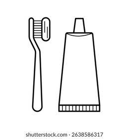 brush and toothpaste icon in line style icon, isolated on white background
