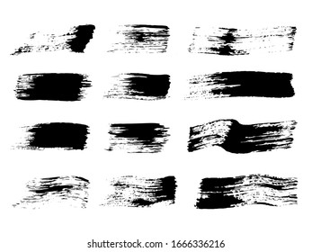 Brush Touch. Dark Wave Splatter. Black Curved Brush Stroke. Painting Strokes Vector. White Abstract Trace. Grey Brush Strokes Isolated.