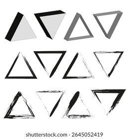 Brush triangle shapes. Vector abstract forms. Rough hand texture. Black artistic symbols