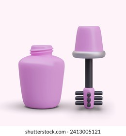 Brush and tube of mascara. Pink plastic packaging for decorative cosmetics. Vector composition in cute style. Isolated items with place for inscription, logo