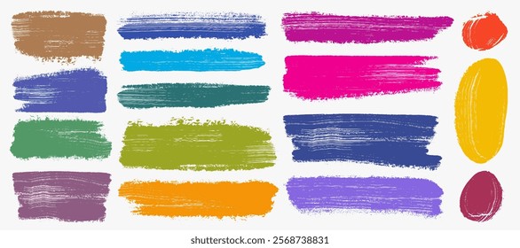 Brush vector box paint frame. Template brush paint stroke for text box square frame. Colored vector banner for highlight design graphic element. Set of hand drawn square, round banner stroke vector.