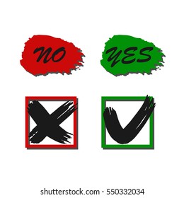 Brush vector check marks. Yes or No