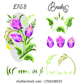 Cepillo hojas vectoriales, recoja su flor usted mismo, constructores objetos separados para su proyecto EPS8