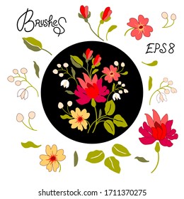 Cepillo hojas vectoriales, recoja su flor usted mismo, dibujando para bordado, constructores objetos separados para su proyecto EPS8