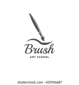 Brush vector logo template. Emblem with brush for painting.