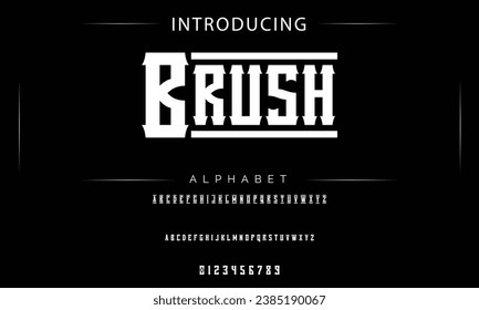 Brush Vintage decorative font. Lettering design in retro style with label. Perfect for alcohol labels, logos, shops and many other.