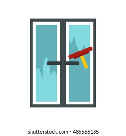 Brush washes a window icon in flat style isolated on white background. Cleaning symbol vector illustration