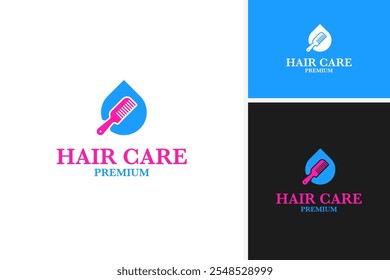 Brosse et gouttelettes d'eau soins capillaires logo conception template illustration vectorielle idée