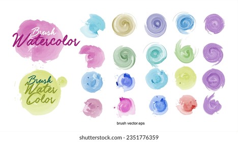 Brush Watercolor splashes. Set of watercolor stains. Paint spots. full color. pastel color, set of abstract splashes paint brush of colorful multicolored watercolor on white paper
