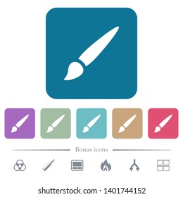 Brush white flat icons on color rounded square backgrounds. 6 bonus icons included