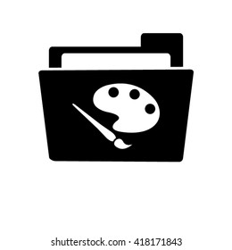 Brush - white vector icon  black folder
