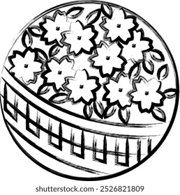 Brush writing circular mini hanafuda curtain Yayoi cherry blossoms March cherry blossom curtain