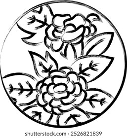 Mini hanafuda circular de la escritura del cepillo, Minazuki, peonía, junio, peonía draga